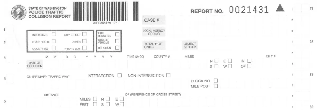 the top of page 1 of a washington state accident report