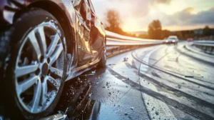 a crashed car by the roadside